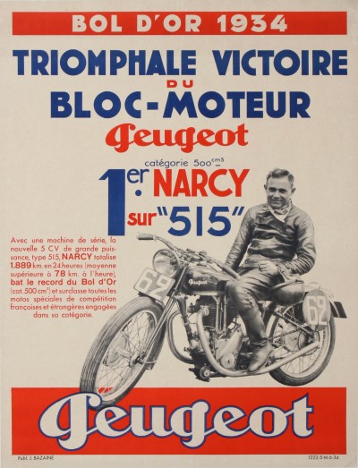 For sale: TRIOMPHALE VICTOIRE DU BLOC-MOTEUR PEUGEOT BOL 'OR 1934