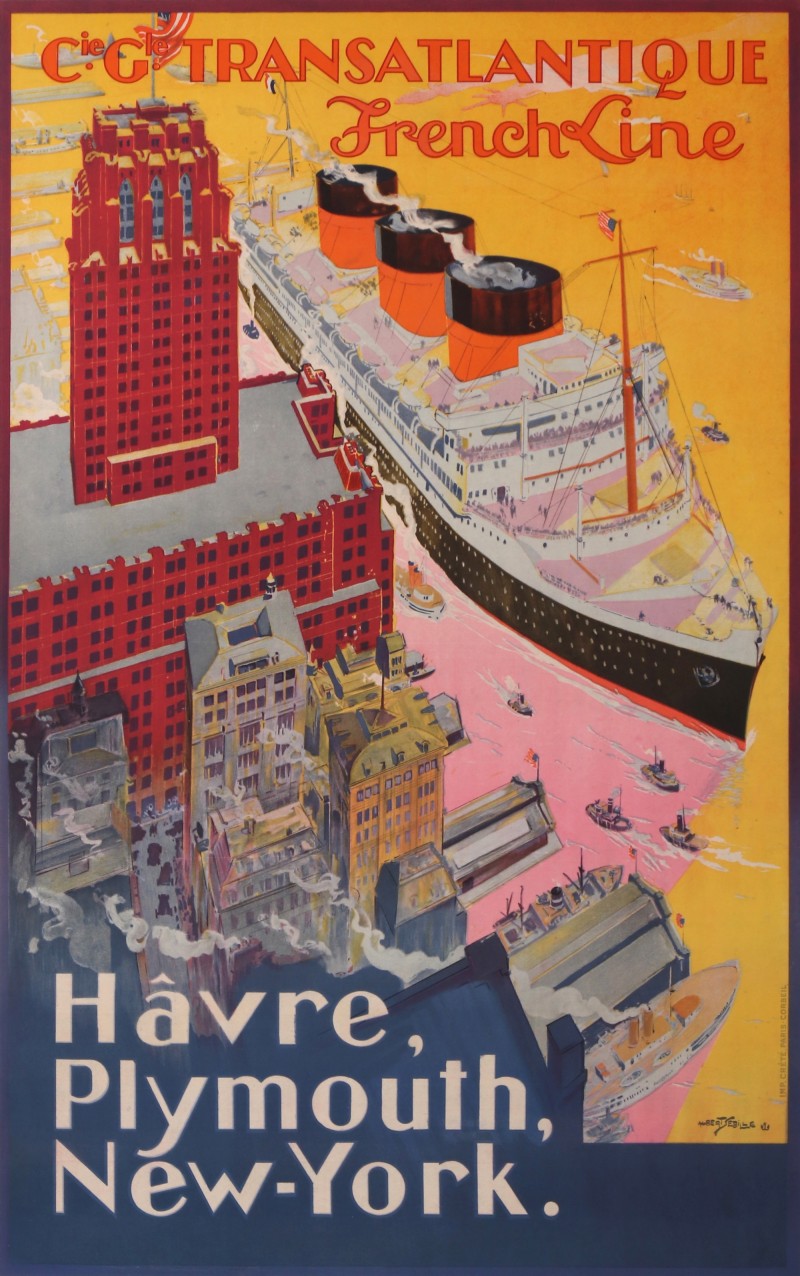 For sale: COMPAGNIE GENERALE TRANSATLANTIQUE FRENCH LINE HAVRE PLYMOUTH NEW YORK